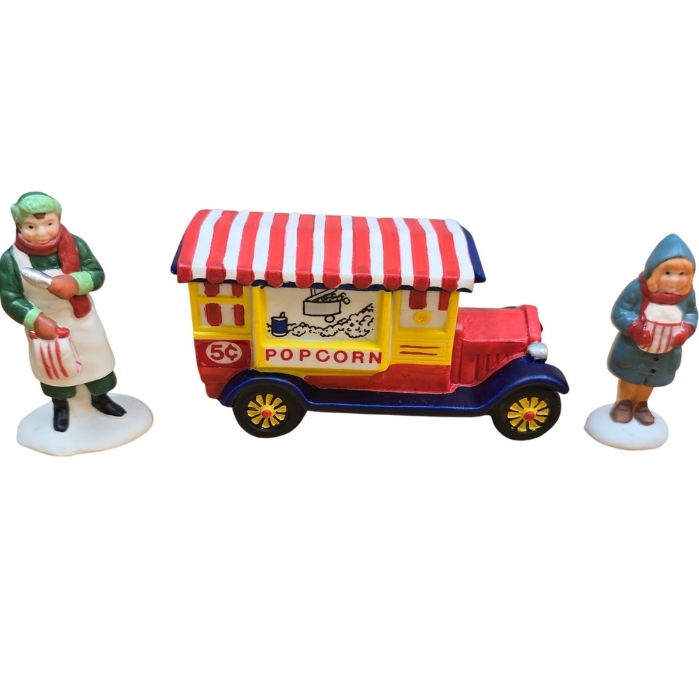 Department 56 Christmas In The City Popcorn Vendor #59587 Set of 3 Retired 1992